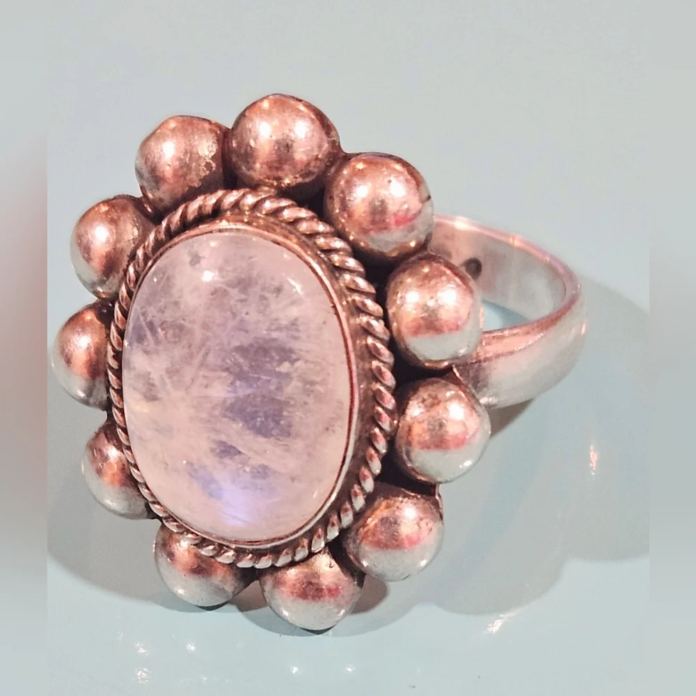 Elegant Sterling Silver Modern Rainbow Moonstone Statement‎ Ring Size 9